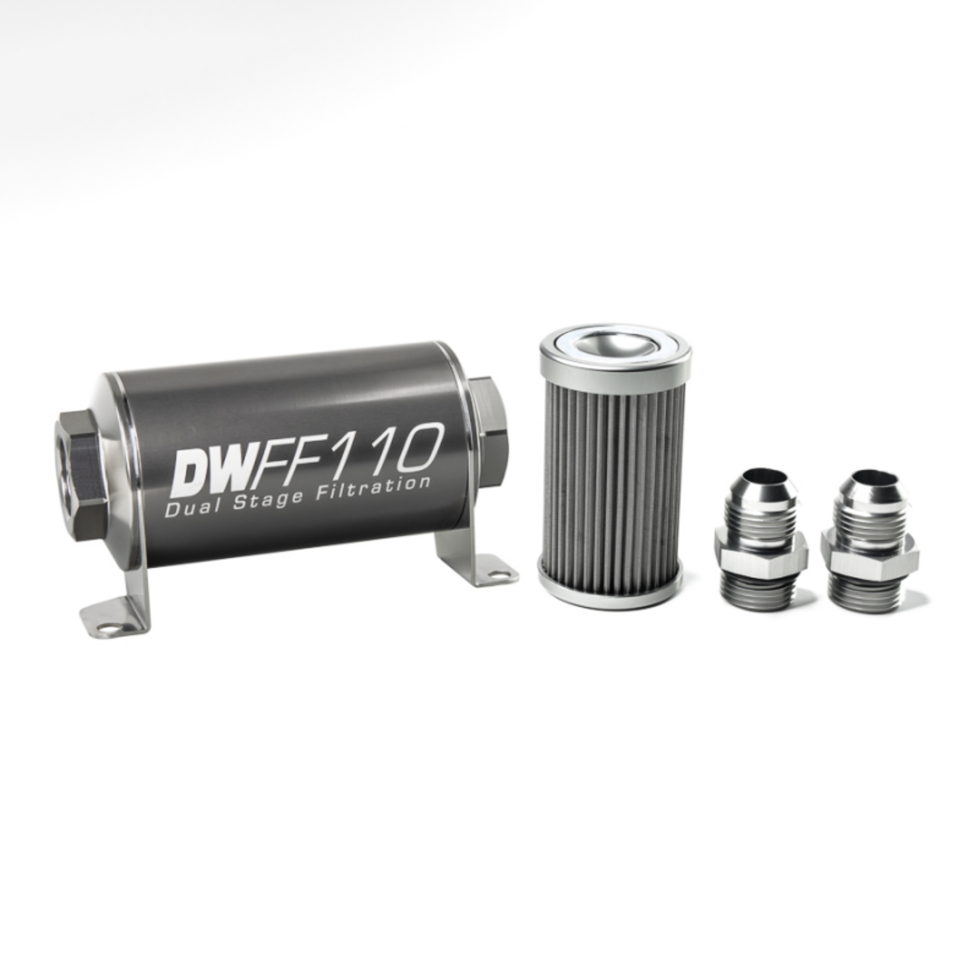 Picture of DeatschWerks Stainless Steel 10AN 40 Micron Universal Inline Fuel Filter Housing Kit 110mm