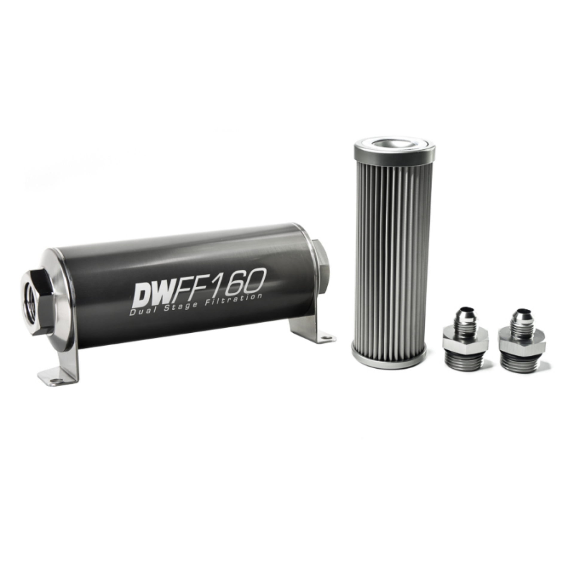 Picture of DeatschWerks Stainless Steel 6AN 10 Micron Universal Inline Fuel Filter Housing Kit 160mm
