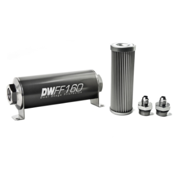 Picture of DeatschWerks Stainless Steel 6AN 10 Micron Universal Inline Fuel Filter Housing Kit 160mm