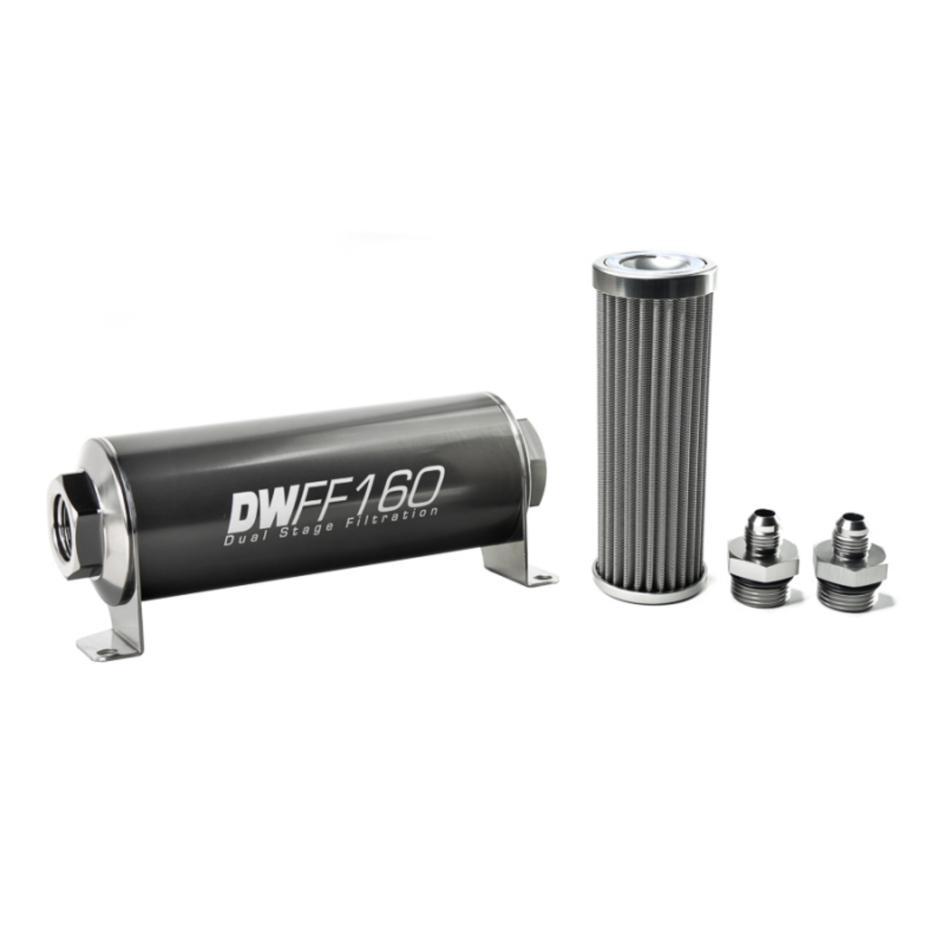 Picture of DeatschWerks Stainless Steel 6AN 100 Micron Universal Inline Fuel Filter Housing Kit 160mm