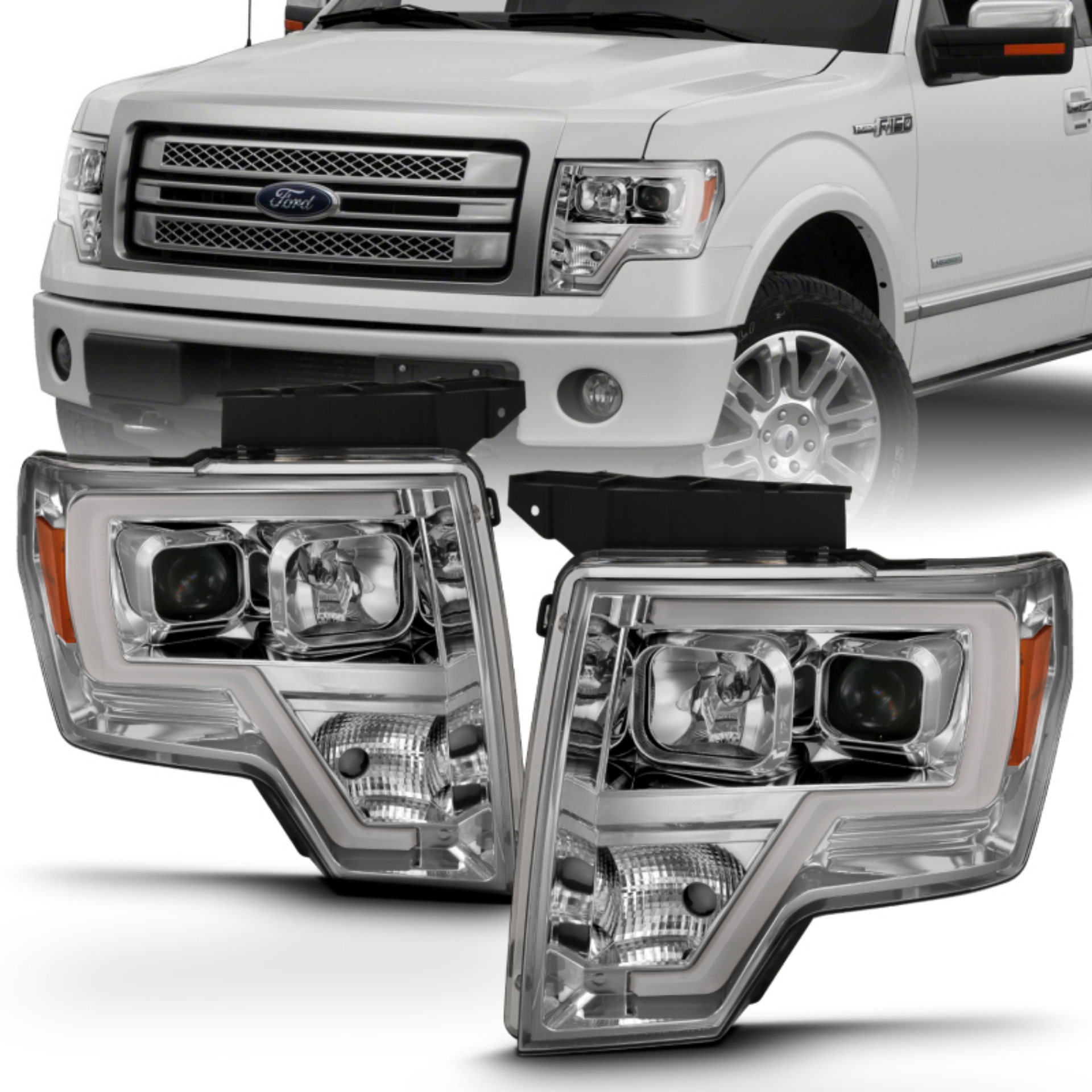 Picture of ANZO 2009-2014 Ford F-150 Projector Headlight Plank Style Chrome Amber