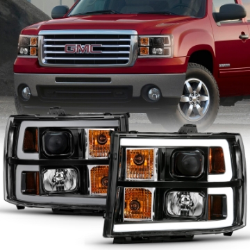 Picture of ANZO 2007-2013 GMC Sierra 1500 Projector Headlight Plank Style Black w- Clear Lens Amber