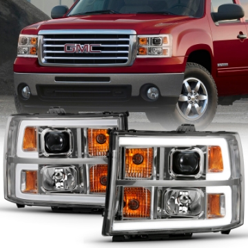 Picture of ANZO 2007-2013 GMC Sierra 1500 Projector Headlight Plank Style Chrome w- Clear Lens Amber