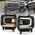 Picture of ANZO 2016-2019 GMC Sierra 1500 Projector Headlight Plank Style Black w- Sequential Amber Signal