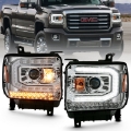 Picture of ANZO 2016-2019 Gmc Sierra 1500 Projector Headlight Plank Style Chrome w- Sequential Amber Signal