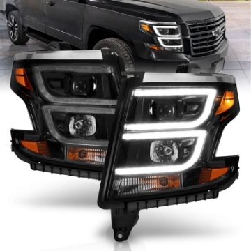 Picture of ANZO 2015-2020 Chevy Tahoe Projector Headlights Plank Style Black w-DRL