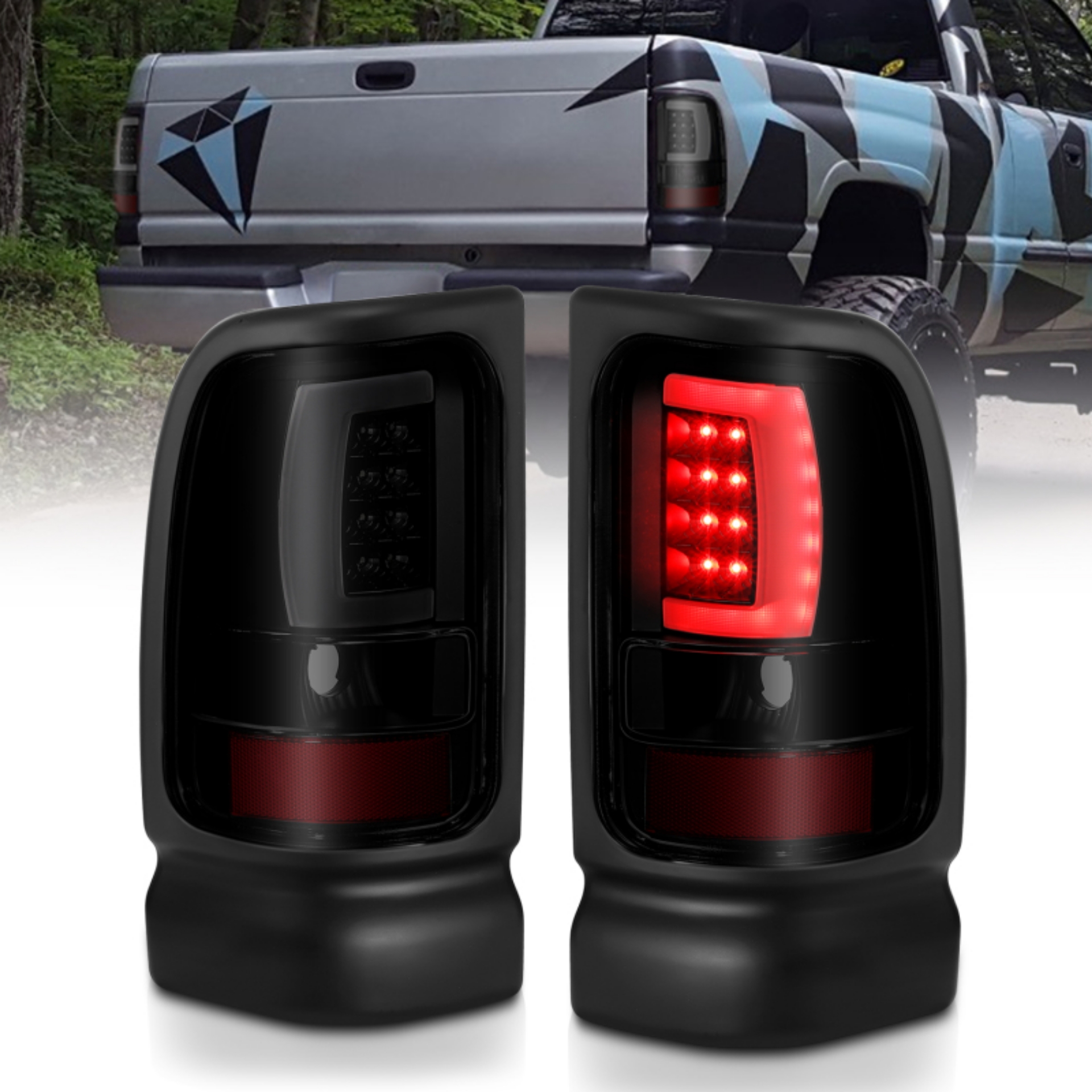Picture of ANZO 1994-2001 Dodge Ram 1500 LED Taillights Plank Style Black w-Smoke Lens