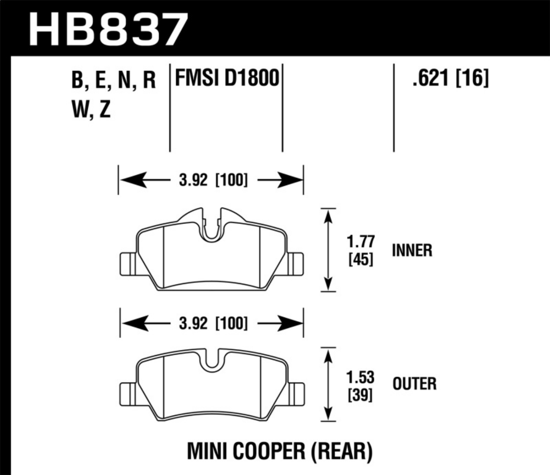 Picture of Hawk 14-19 Mini Cooper Blue 9012 Rear Motorsports Brake Pads