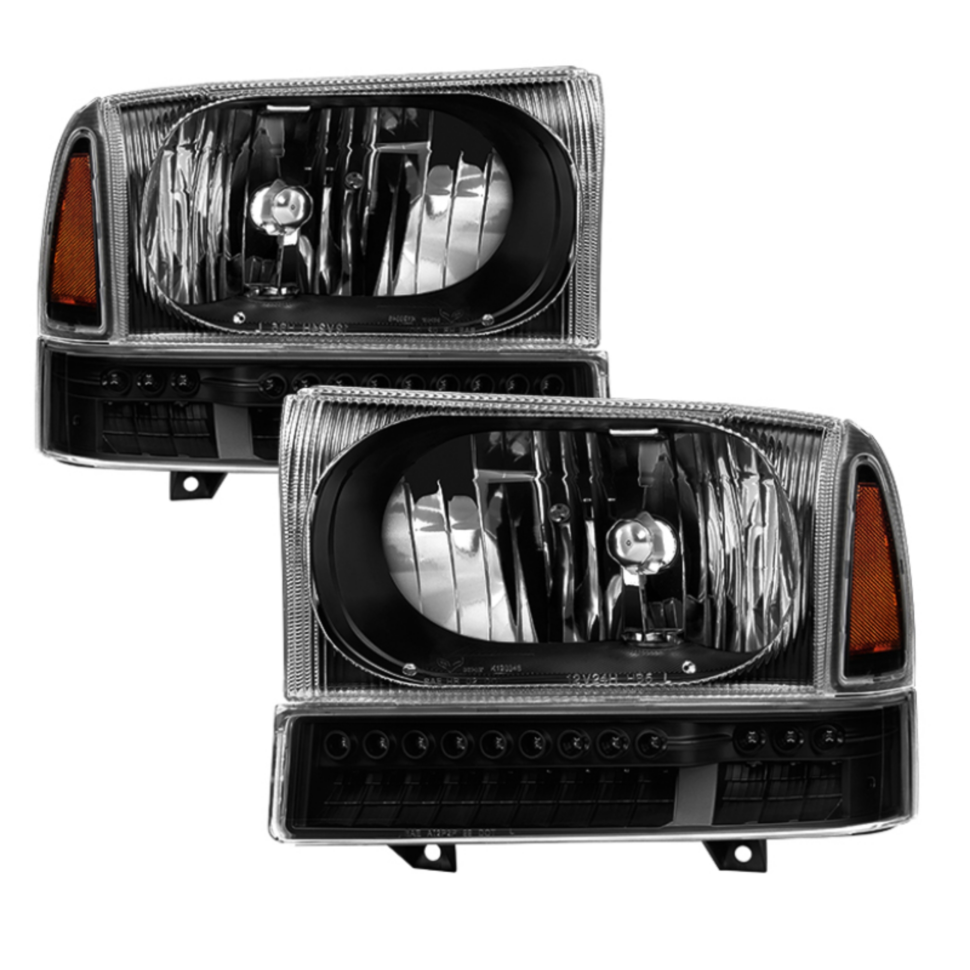 Picture of xTune Ford F250 F350 Superduty Excursion 99-04 OEM Style Headlights - Black HD-JH-FF25099-SET-LED-BK