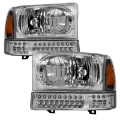 Picture of xTune Ford F250 F350 Superduty Excursion 99-04 OEM Style Headlights - Chrome HD-JH-FF25099-SET-LED-C