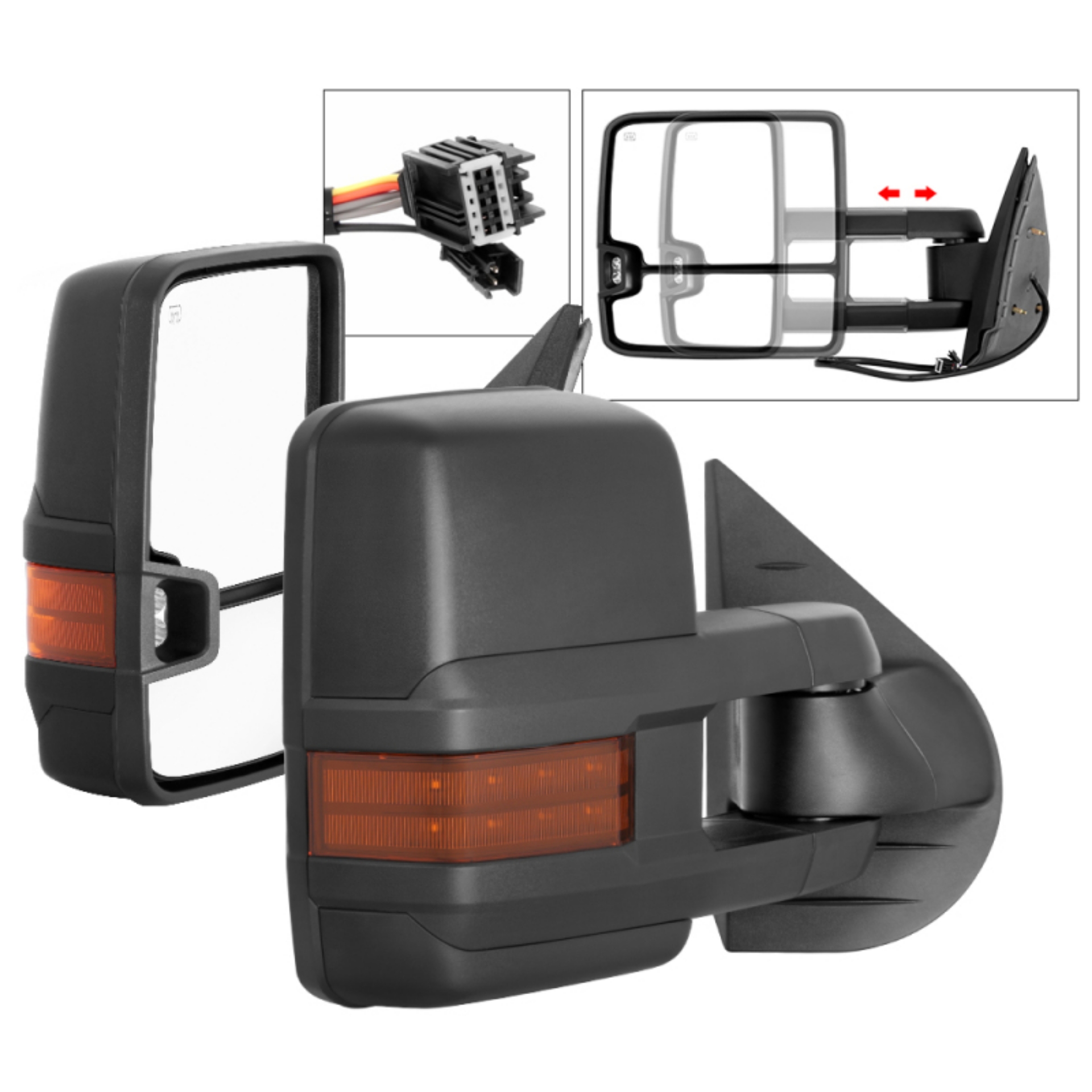 Picture of xTune Chevy Silverado 07-13 Heated Amber LED Signal Telescoping Mirrors MIR-CSIL07S-G2-PWH-AM-SET