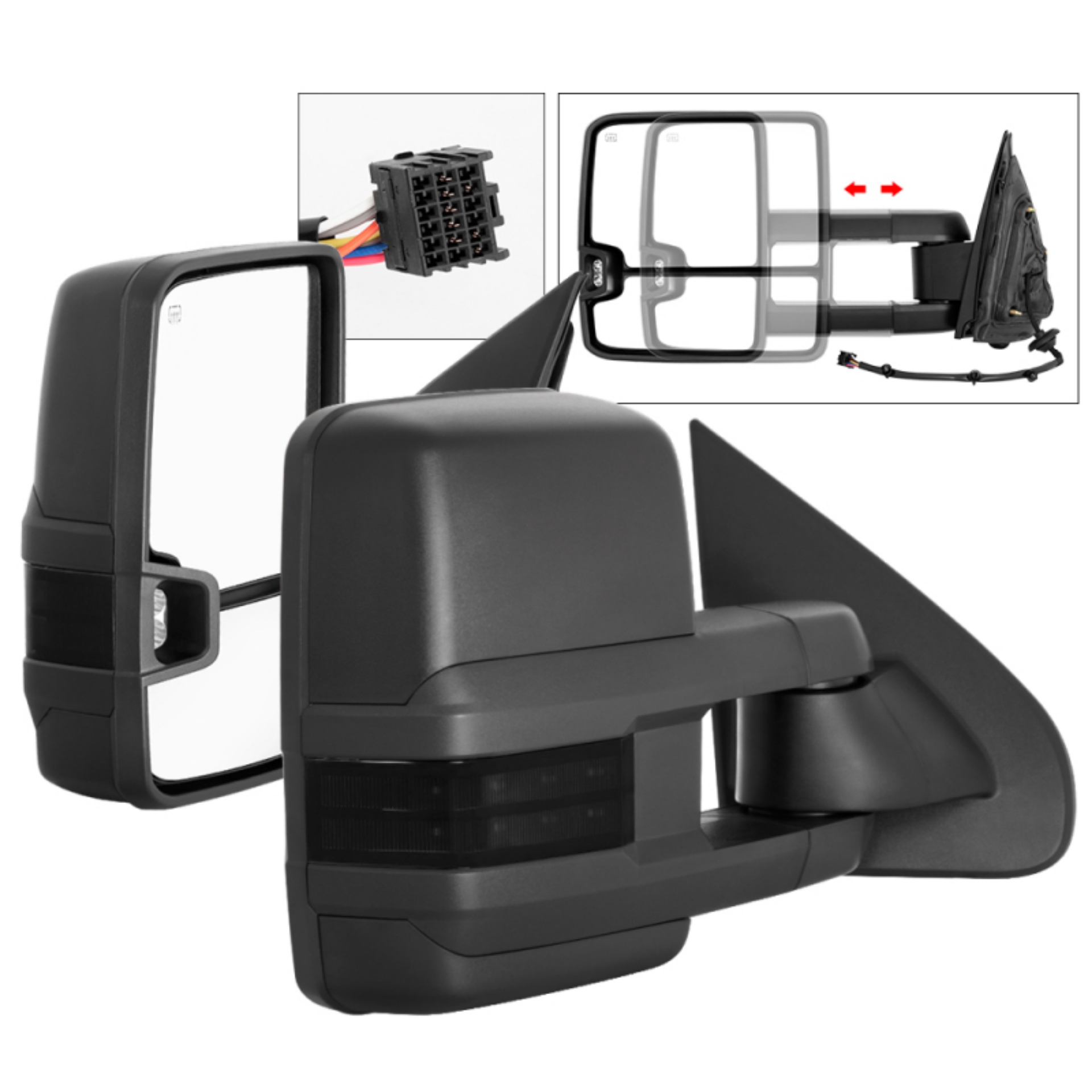 Picture of xTune Chevy Silverado 14-16 Heated Smoke LED Signal Telescoping Mirrors MIR-CSIL14S-G2-PWH-SM-SET