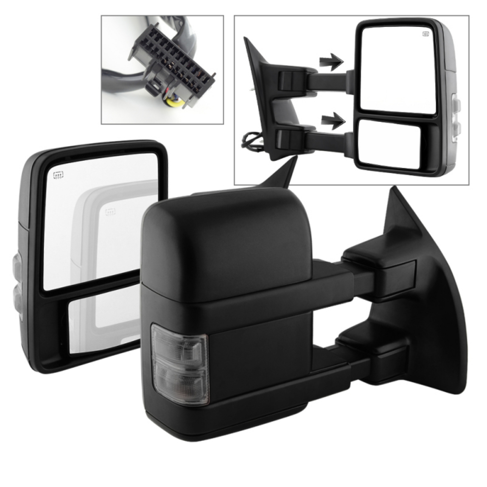 Picture of xTune Ford SuperDuty 08-15 Extendable Heated Mirrors w- LED Signal Smoke MIR-FDSD08S-PW-SM-SET