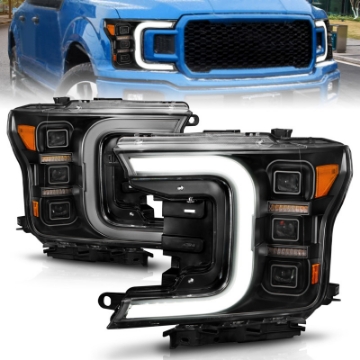 Picture of ANZO 18-20 Ford F-150 Full Led Projector Light Bar Headlights Black Amber