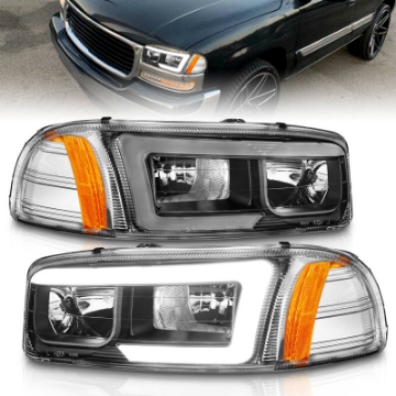 Picture of ANZO 99-17 GMC Sierra-Denali Headlights Black Amber w-C Light Bars