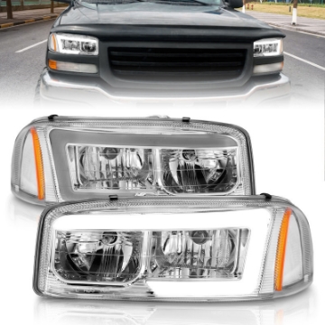 Picture of ANZO 99-17 GMC Sierra-Denali Headlights Chrome Amber w-C Light Bars