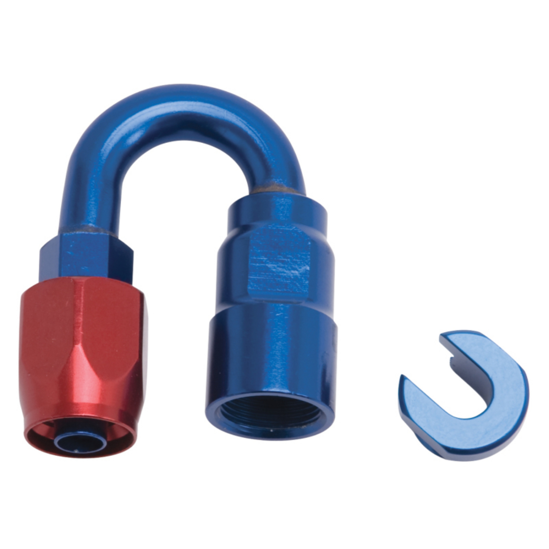 Picture of Russell Performance 5-16in SAE Quick Disc Female to -6 Hose Red-Blue 180 Degree Hose End