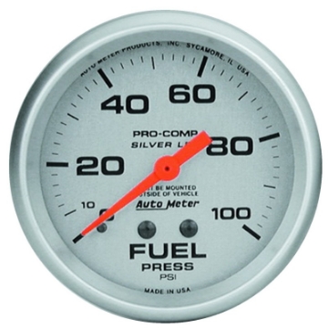 Picture of Autometer 66-7mm METRIC 0-100 PSI Fuel Pressure Liquid Filled Mechanical Silver Gauge