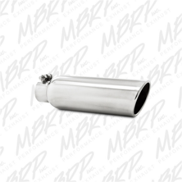 Picture of MBRP Universal Tip 3-5in OD 2-25in Inlet 12in L Angled Cut Rolled End Clampless No-Weld T304