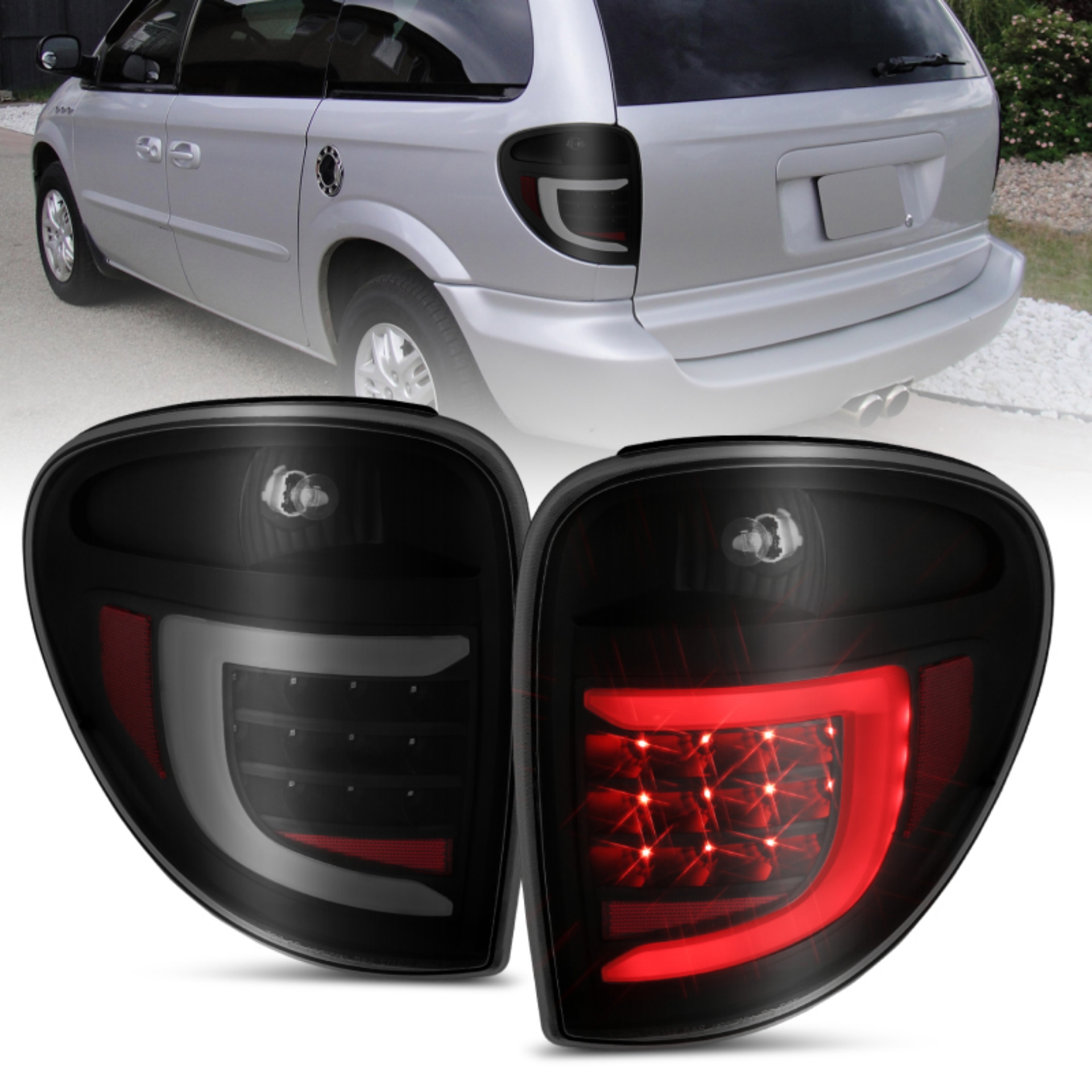 Picture of ANZO 2004-2007 Dodge Grand Caravan LED Tail Lights w- Light Bar Black Housing Smoke Lens