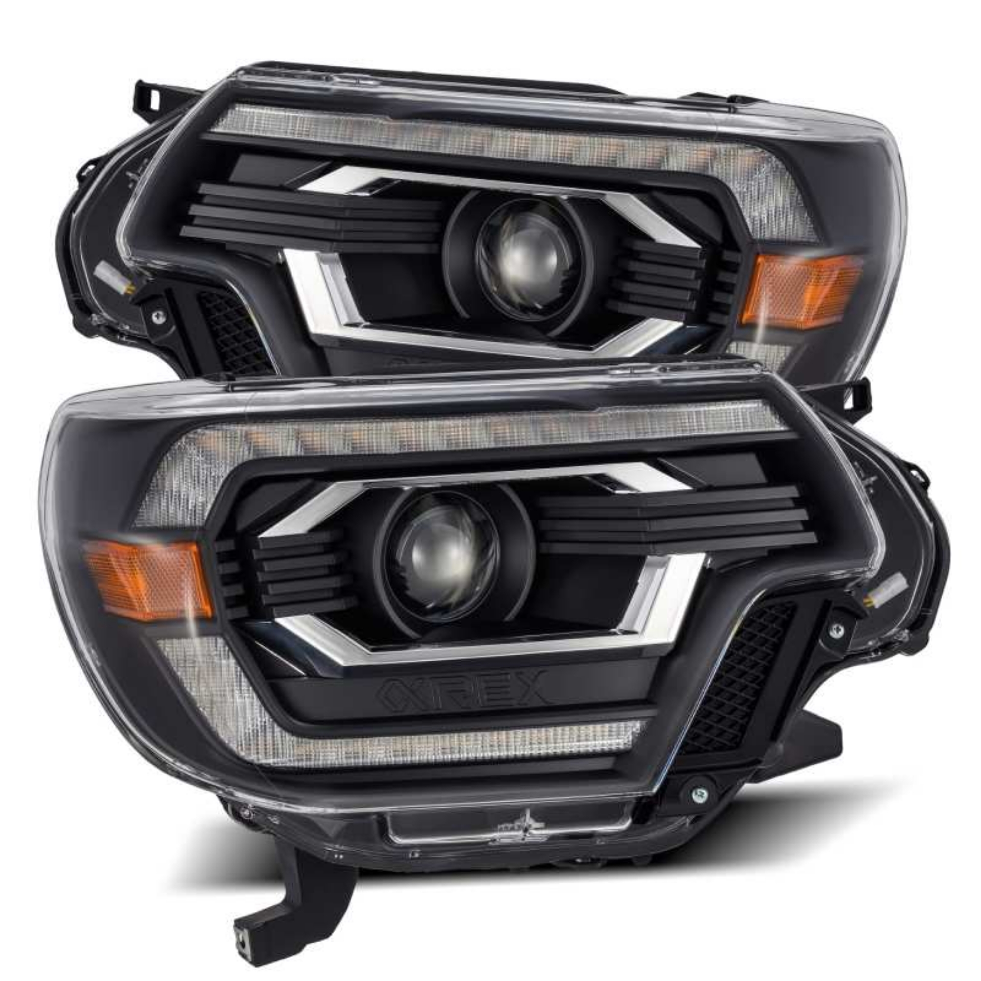 Picture of AlphaRex 12-15 Toyota Tacoma LUXX LED Projector Headlights Plank Style Black w-DRL