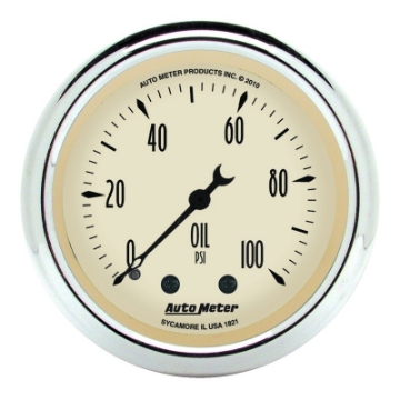 Picture of Autometer Antique Beige 52-4mm 0-100 PSI Mechanical Oil Pressure Gauge