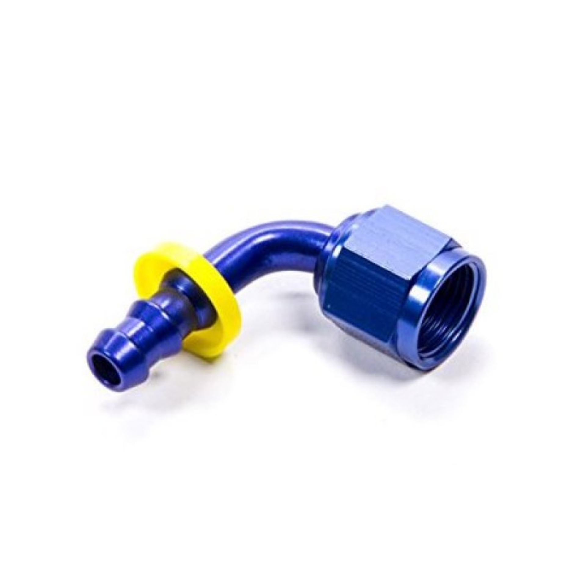 Picture of Fragola -10AN Nut x -8AN 90 Degree Push-Lite Hose End For Fuel Cell Conversion - Blue