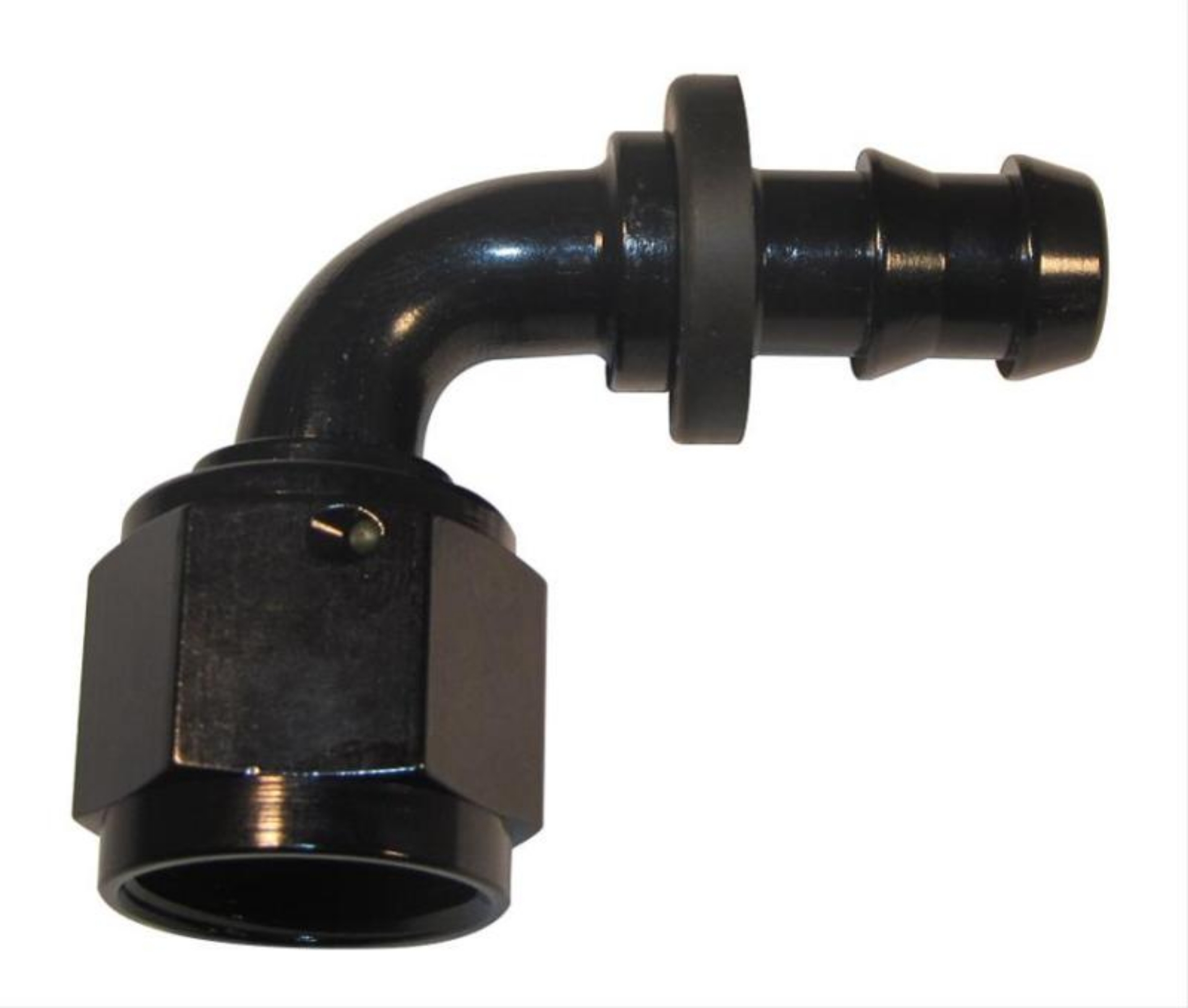 Picture of Fragola -10AN Nut x -8AN 90 Degree Push-Lite Hose End For Fuel Cell Conversion - Black