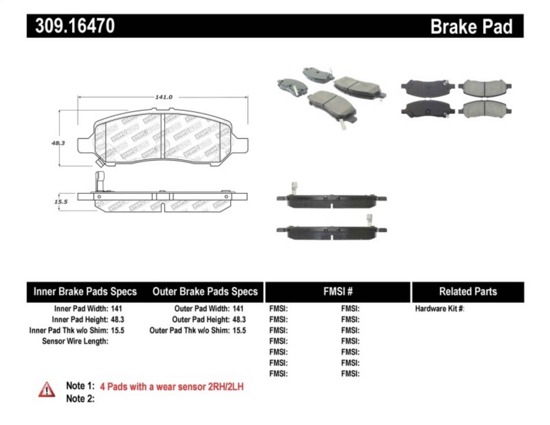 Picture of StopTech Performance Rear Brake Pads 13-14 Dodge Dart-Jeep Cherokee