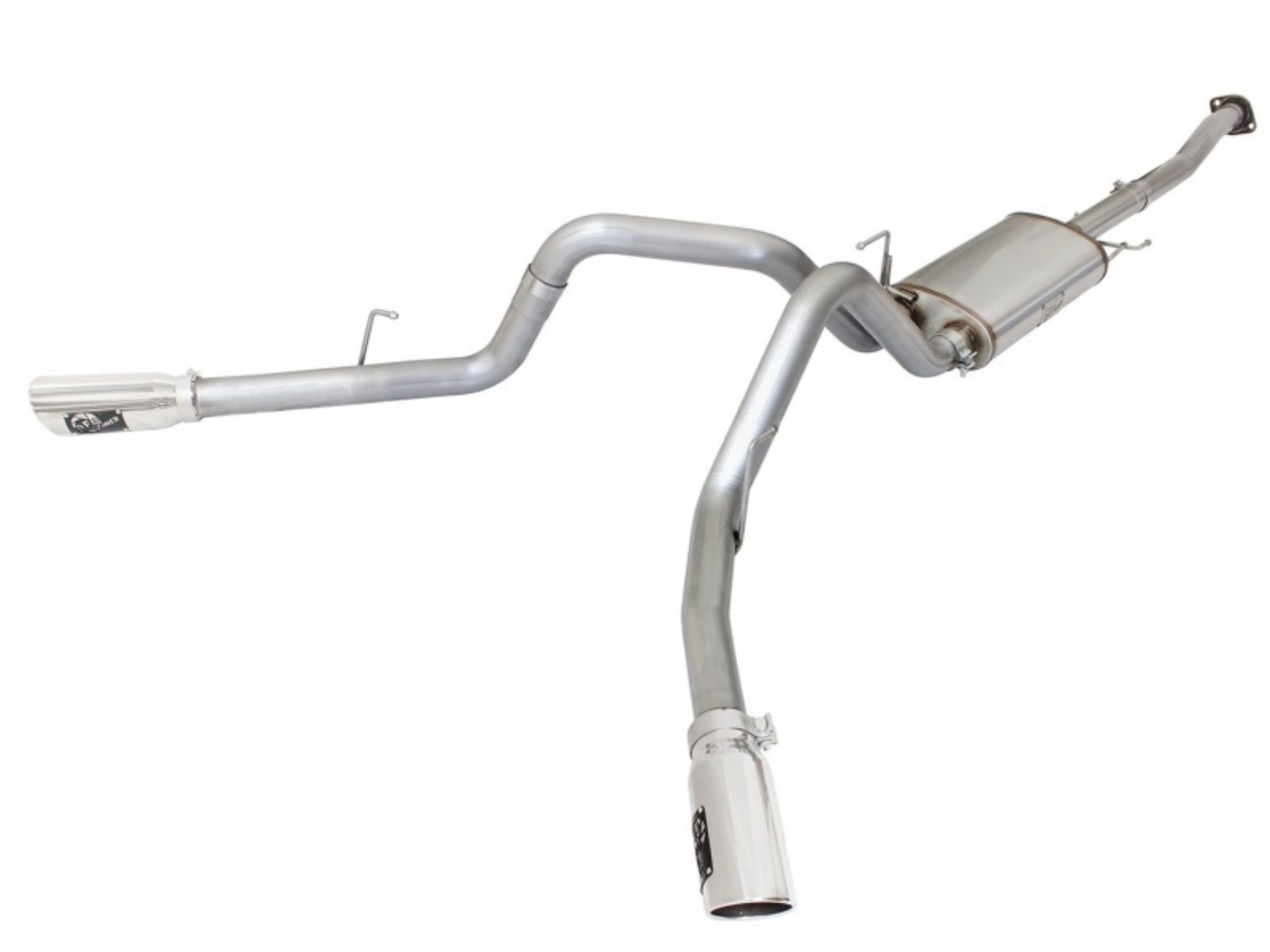 Picture of aFe MACHForce XP Exhaust 3in SS Dual Side Exit CB w- Polish Tips 15 Ford F150 Ecoboost V6-2-7L-3-5L