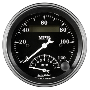 Picture of Auto Meter Gauge Tach-Speedo 3 3-8in 120mph & 8k RPM Elec- Program- Old Tyme Blk