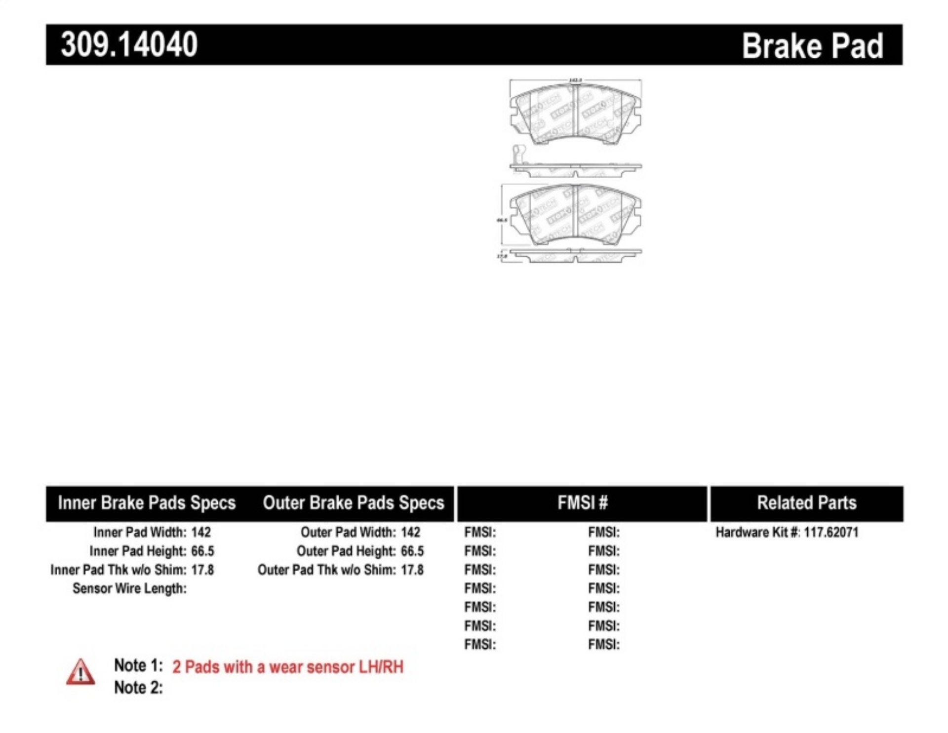 Picture of StopTech Performance Front Brake Pads 11-16 Chevy Caprice