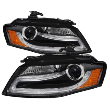 Picture of Spyder Audi A4 09-12 Projector Headlights Halogen Model Only - DRL LED Black PRO-YD-AA408-DRL-BK