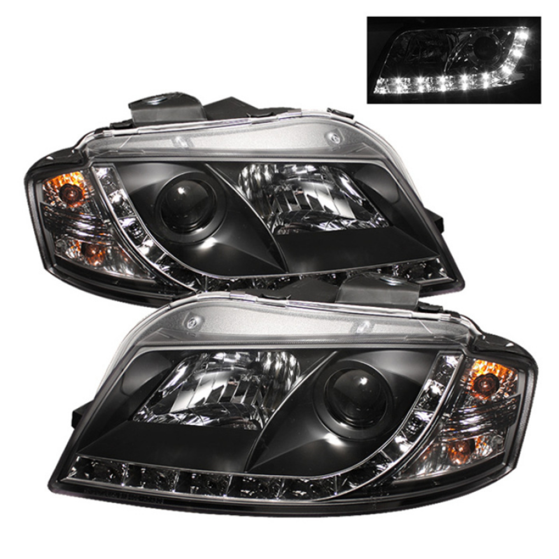 Picture of Spyder Audi A3 06-08 Projector Headlights Halogen Model Only - DRL Black PRO-YD-AA306-DRL-BK