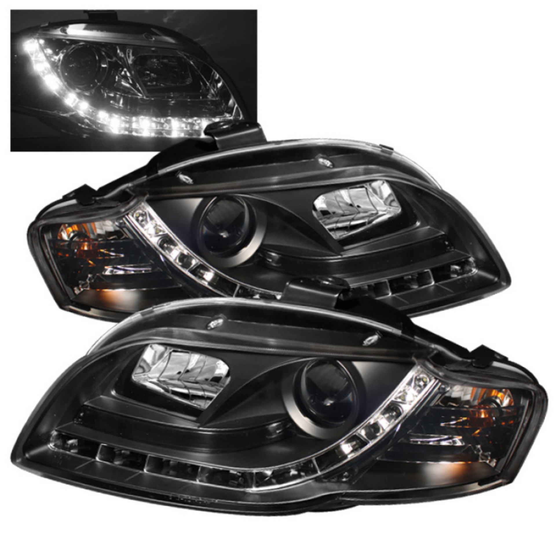 Picture of Spyder Audi A4 06-08 Projector Headlights Halogen Model Only - DRL Black PRO-YD-AA405-DRL-BK