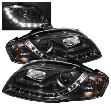 Picture of Spyder Audi A4 06-08 Projector Headlights Halogen Model Only - DRL Black PRO-YD-AA405-DRL-BK