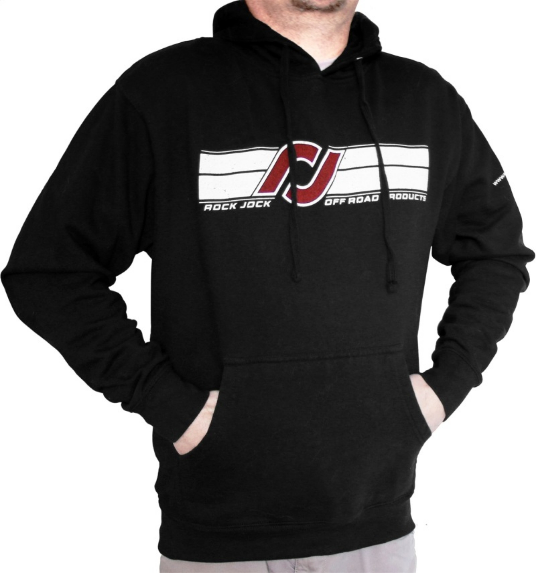 Picture of RockJock Hoodie Sweatshirt w- RJ Logo and Horizontal Stripes Black Medium Print on Front