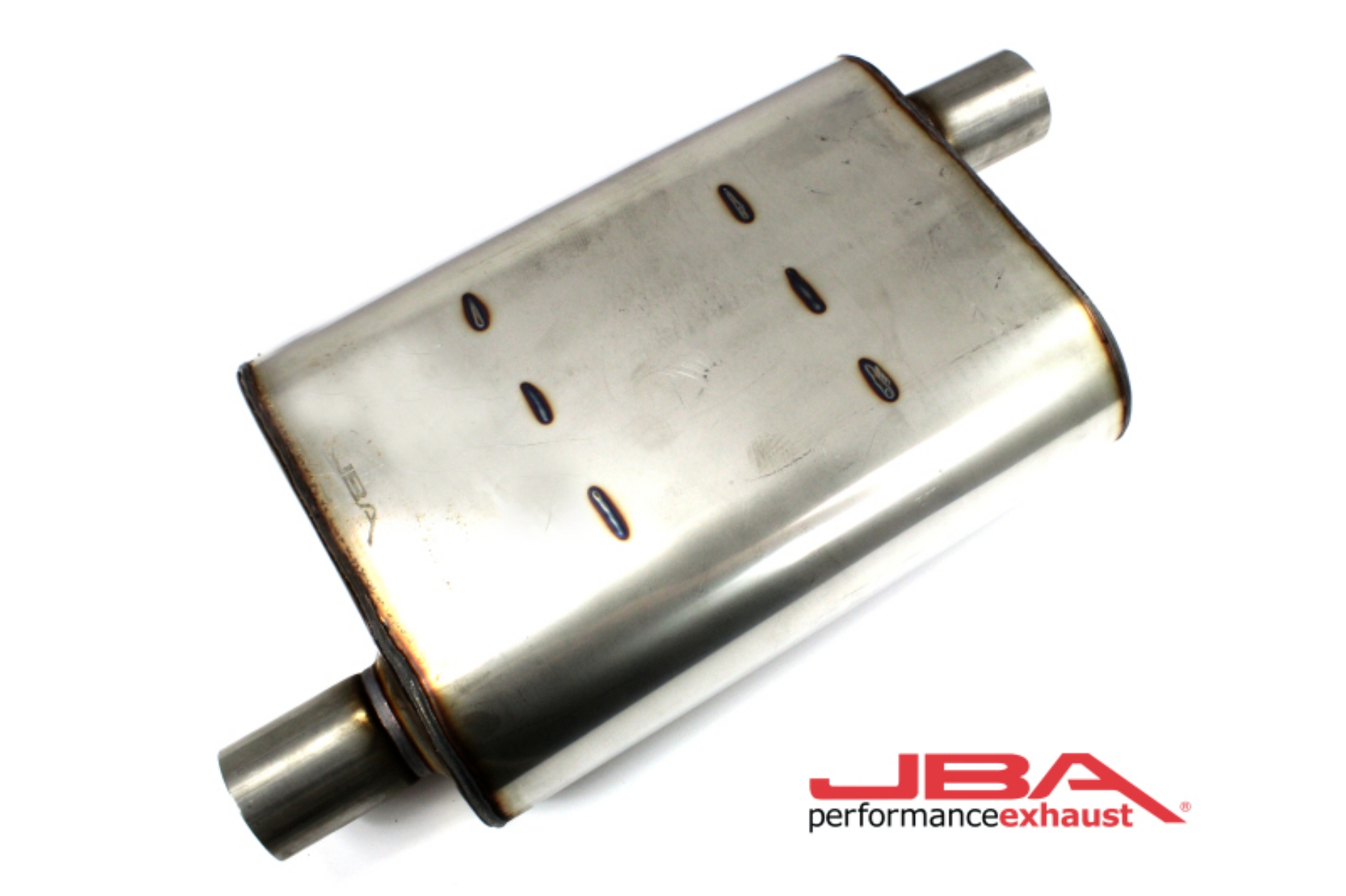 Picture of JBA Universal Chambered Style 304SS Muffler 13x9-75x4 2in Inlet Diameter Offset-Offset