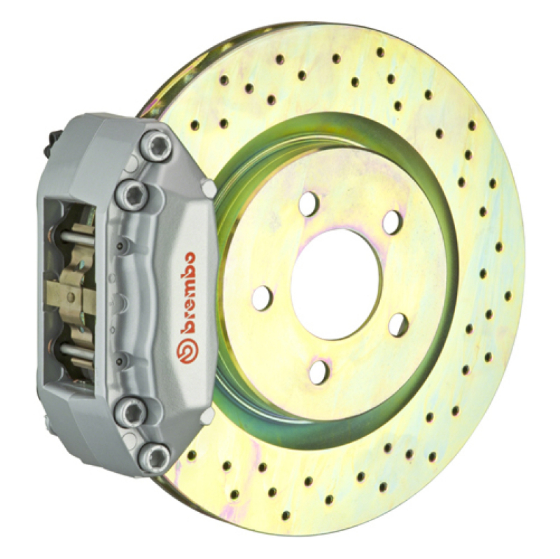 Picture of Brembo 99-06 TT 8N Front GT BBK 4 Piston Cast 2pc 323x28 1pc Rotor Drilled-Silver