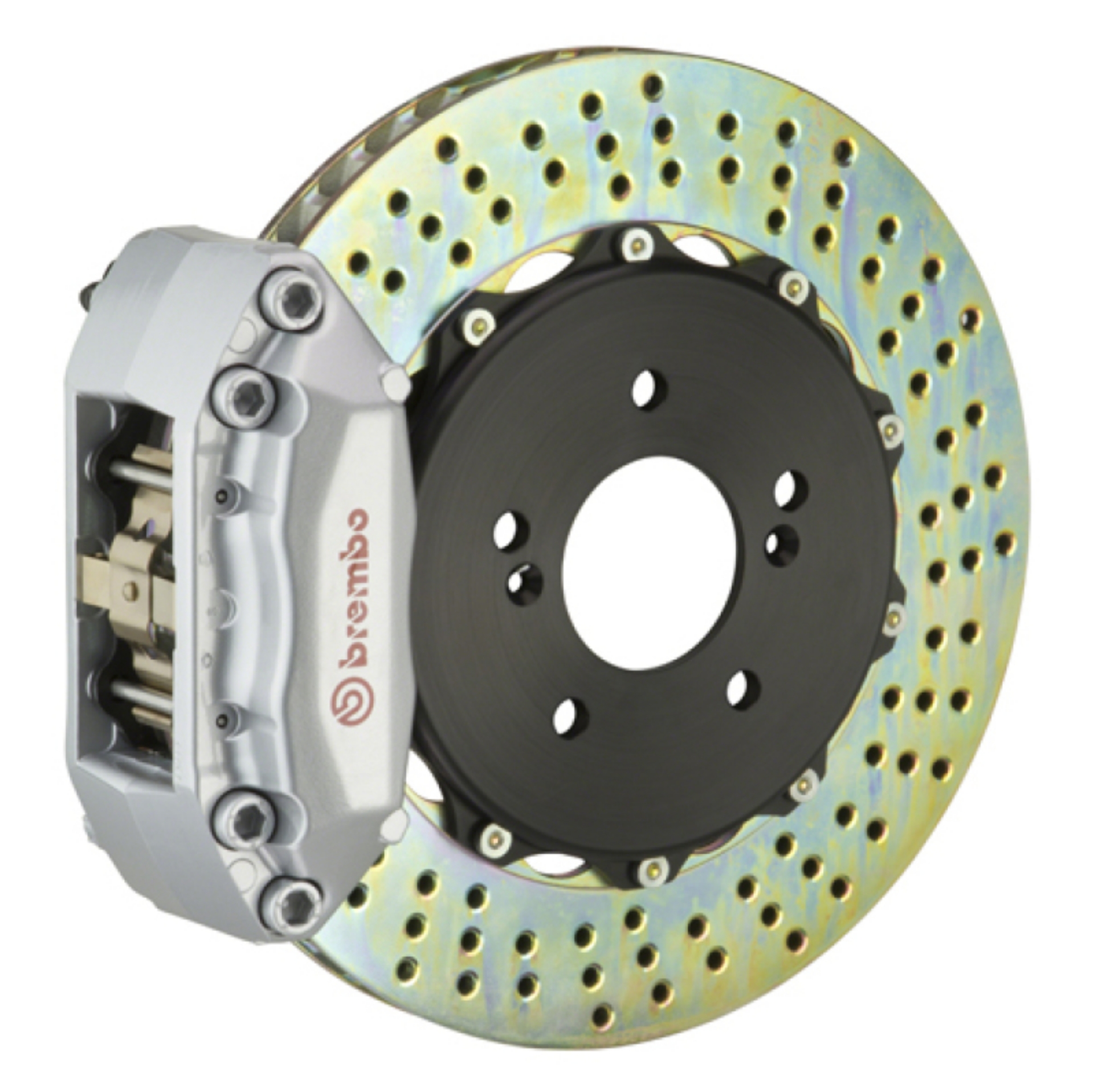 Picture of Brembo 03-08 SL500-SL550-09-12 SL550 Rear GT BBK 4 Piston Cast 2pc 328x28 2pc Rotor Drilled-Black