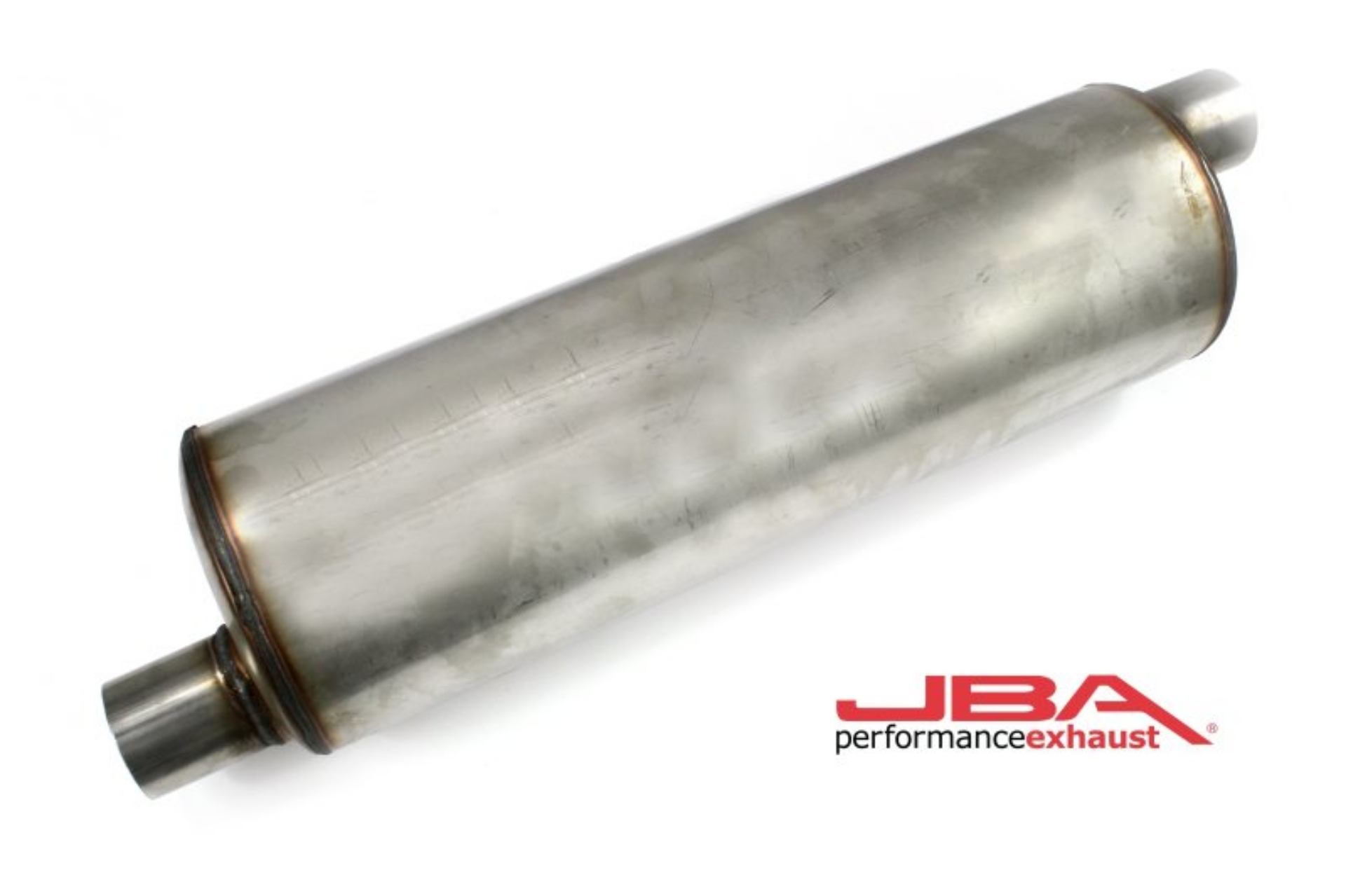 Picture of JBA Universal Chambered 304SS Muffler 22in x 7in Round 2-5in Offset-Offset