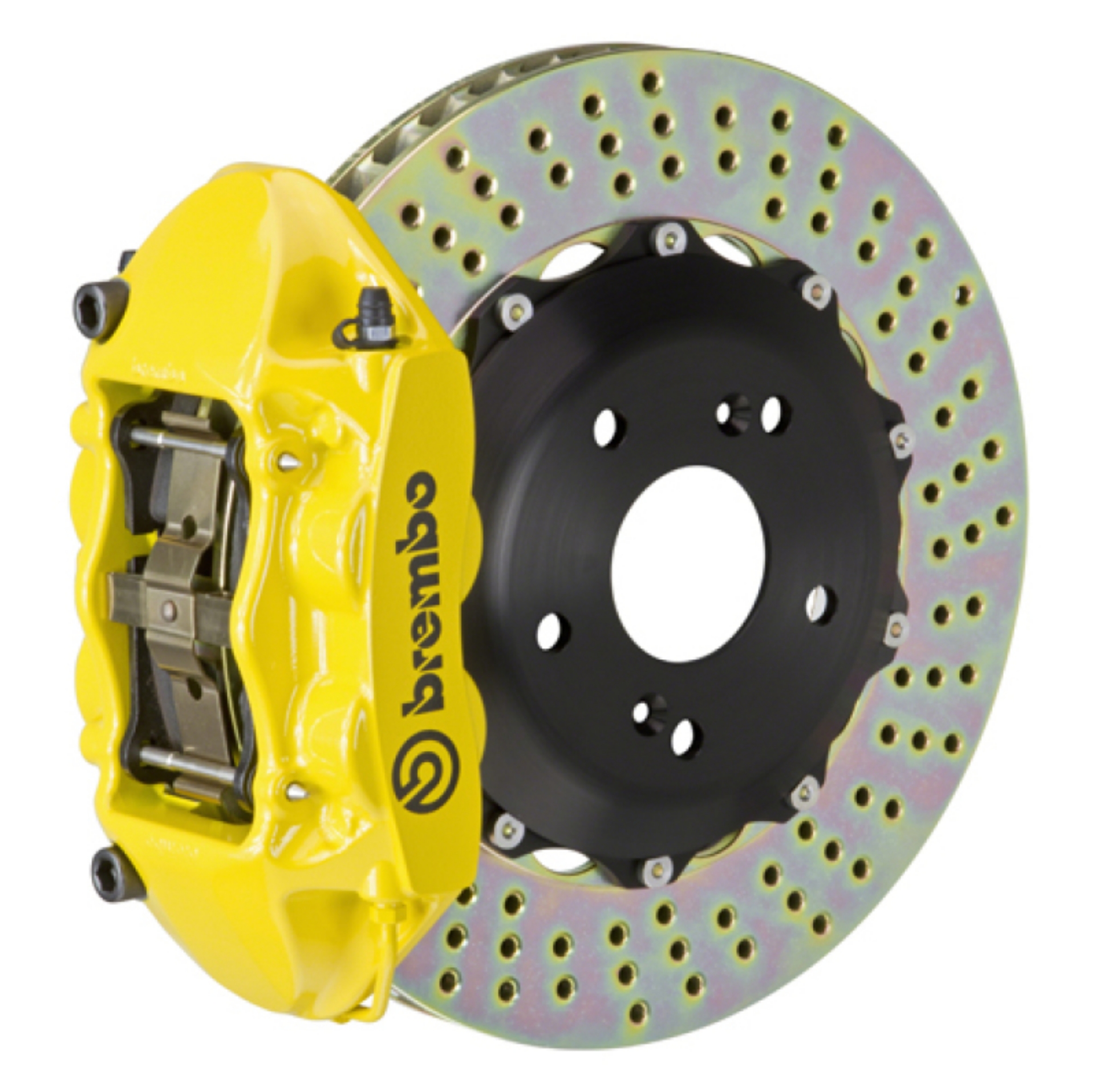 Picture of Brembo 99-07 Lancer Evo VI-VII-VIII-IX Rear GT BBK 4 Piston Cast 328x28 2pc Rotor Drilled- Yellow