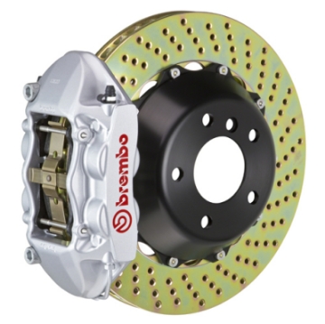 Picture of Brembo 03-09 Range Rover Rear GT BBK 4 Piston Cast 380x28 2pc Rotor Drilled-Silver