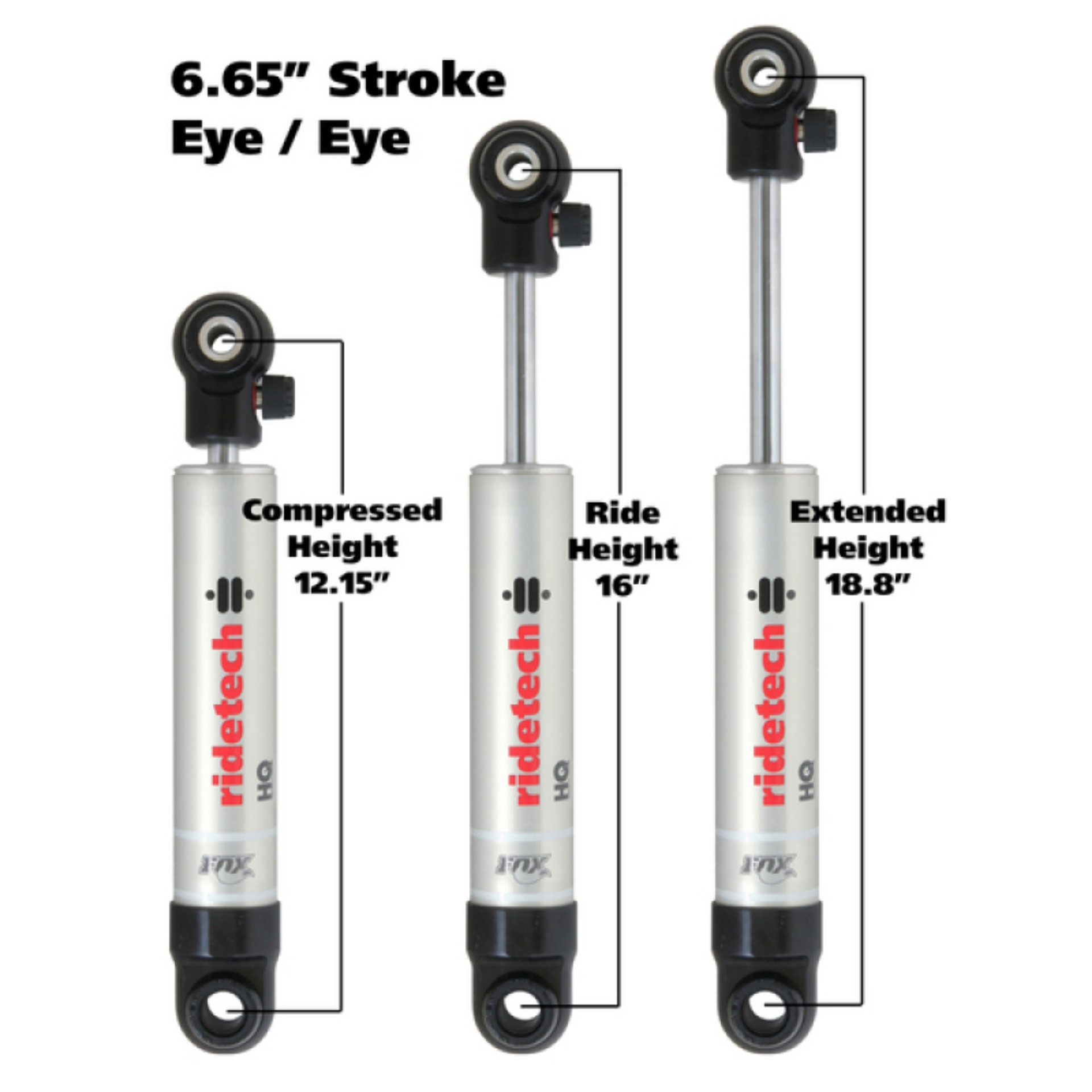 Picture of Ridetech HQ Series Shock Absorber Single Adjustable 6-65in Stroke Eye-Eye Mounting 12-15in x 18-8in