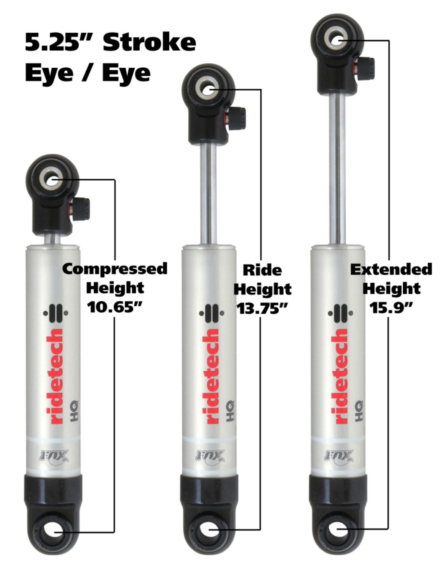 Picture of Ridetech HQ Series Shock Absorber Single Adjustable 5-25in Stroke Eye-Eye Mounting 10-65in x 15-9in