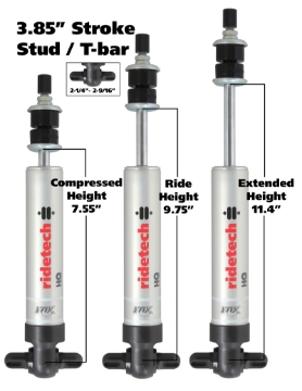 Picture of Ridetech HQ Series Shock Absorber Fixed Valve 3-85 Stroke Narrow T-bar-Stud Mounting 7-55in x 11-4in