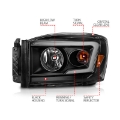 Picture of ANZO 06-09 Dodge RAM 1500-2500-3500 Headlights Black Housing-Clear Lens w-Switchback Light Bars