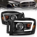 Picture of ANZO 06-09 Dodge RAM 1500-2500-3500 Headlights Black Housing-Clear Lens w- Light Bars