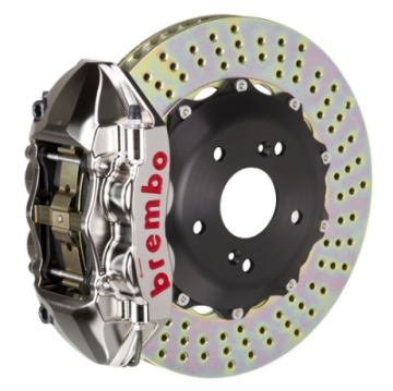 Picture of Brembo 99-05 S2000 Rear GTR BBK 4 Piston Billet328x28 2pc Rotor Drilled- Nickel Plated