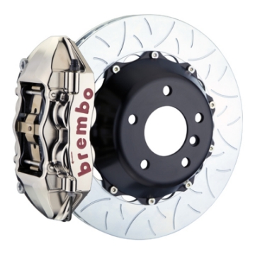 Picture of Brembo 03-09 E55 AMG Rear GTR BBK 4 Piston Billet 380x28 2pc Rotor Slotted Type3- Nickel